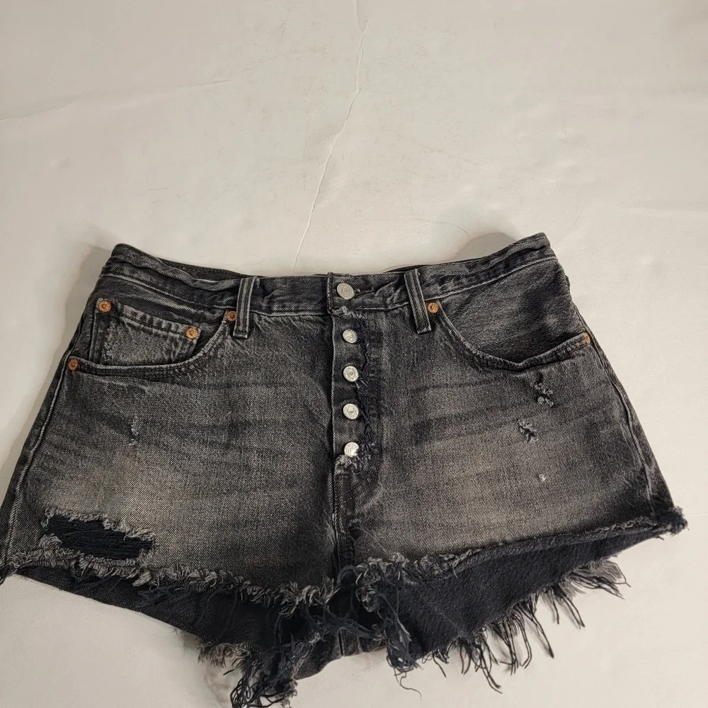 Levi's 501 Denim Shorts Sz 31 Exposed Button Fly Cut-off 100% Cotton Charcoal
